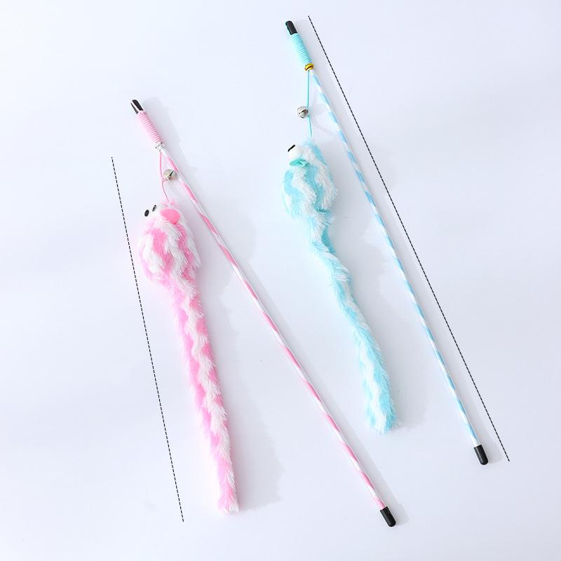 Funny Cat Stick Bouncy Rod Bell Bait Toy Plush Longtail Mouse Stripe Pet Supplies