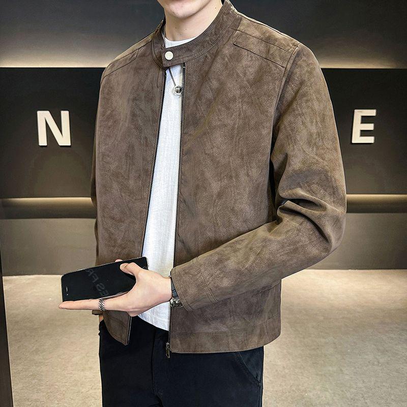 

Men s 2025 Suede Stand-up Collar Workwear Jacket - Versatile for Spring, Autumn, and Winter L коричневий