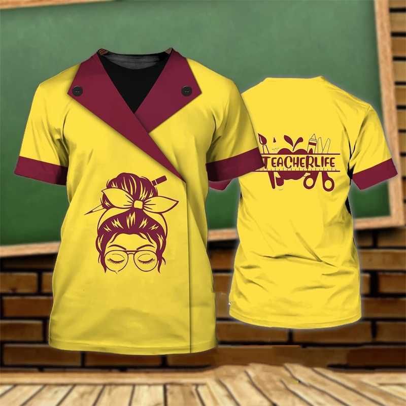 Sommer Rundhals 3D Lehrer-Themen Grafikdruck Top Modische Lässige Kurzarm Herren- und Damen-Unisex-T-Shirts