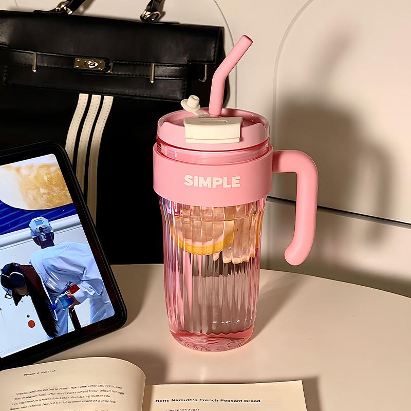 

Thermos Cup With Handle, Large Capacity Girl High Value 316 Stainless Steel Double Drinking Straw Water Cup 700ml