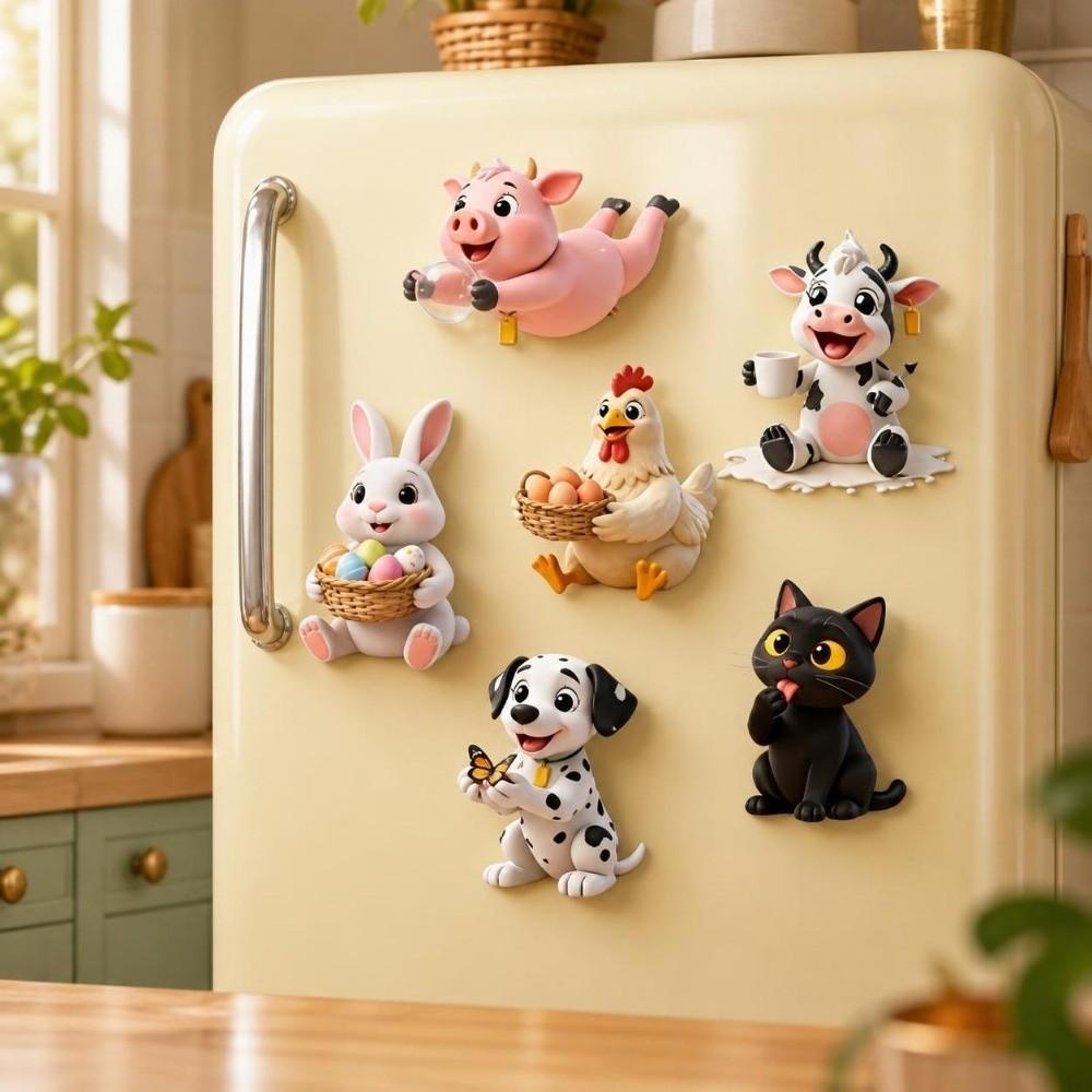 6pcs Rabbit Dog Cat Fridge Magnets Acrylic Fridge Decor Cartoon Animal Magnets Home Decor