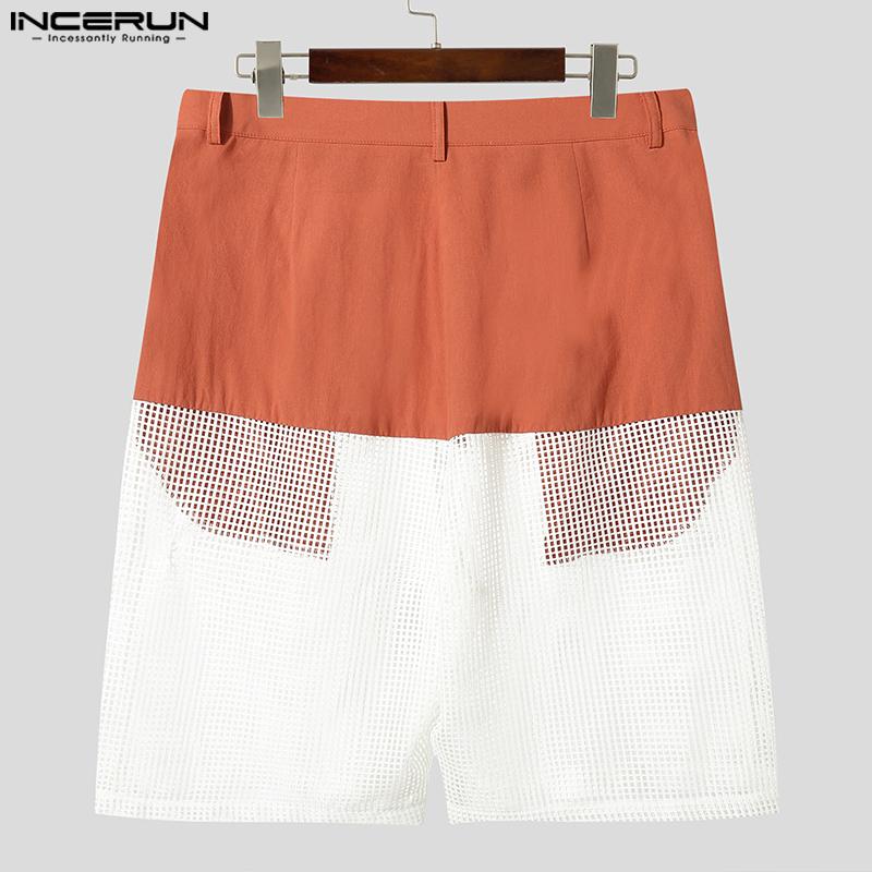 INCERUN Men Zip-up Waist Mesh Sheer Patchwork Hollow Pants Shorts Home Wear