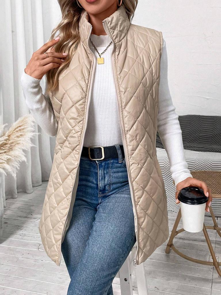 Autumn and winter new solid color rhombus cotton clothes zipper pocket vest