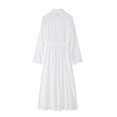 European and American Women's Clothing Season New Fresh and Simple Style Belt Lapel Long Shirt Dress