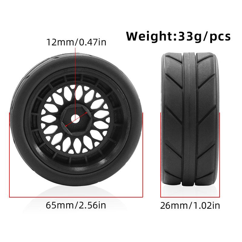 4 Pcs 65mm RC Rally Racing Tires Drift Tires FW06 Tamiya TT01 TT02 XV01 1/10 RC Racing Upgrade Parts Wheel Hub Tires