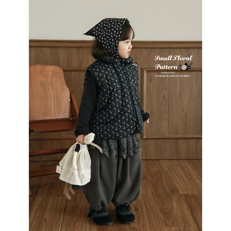 Girls' Black Floral Padded Sleeveless Vest