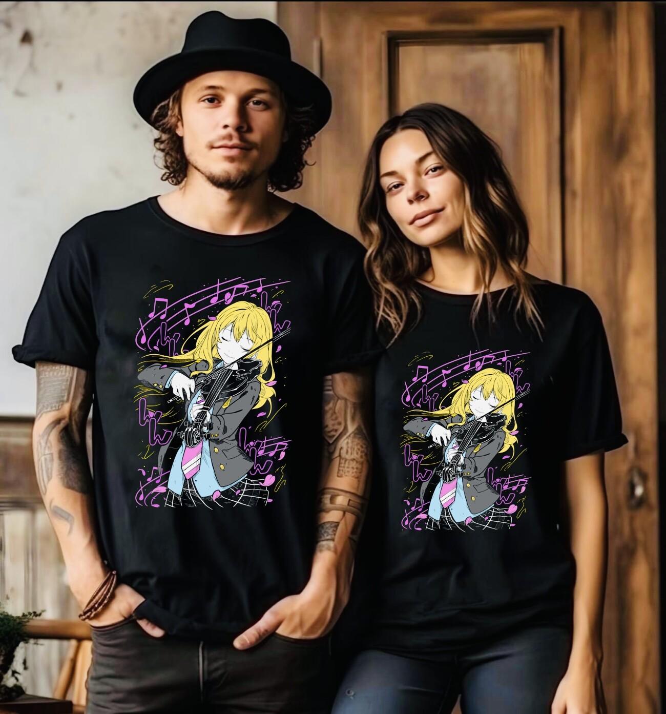 Kaori T-Shirt Mens Womens Tees Top Kousei Your Lie In April Anime kaori miyazono Music Shirt All Size 2XL