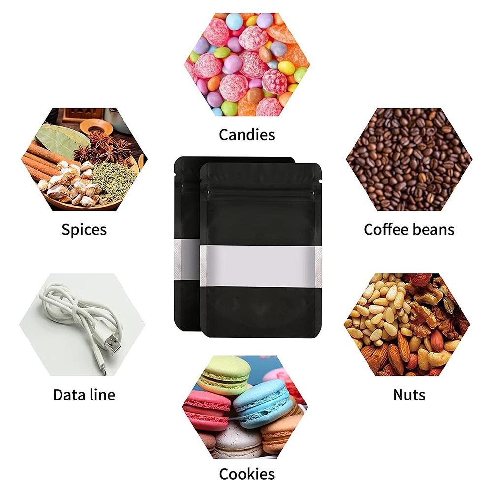 BAAJ-100Pcs Smell Proof Mylar Bags, Resealable Food Storage Bags With Clear Window, Foil Pouch Stand-Up Bags For Food Storage
