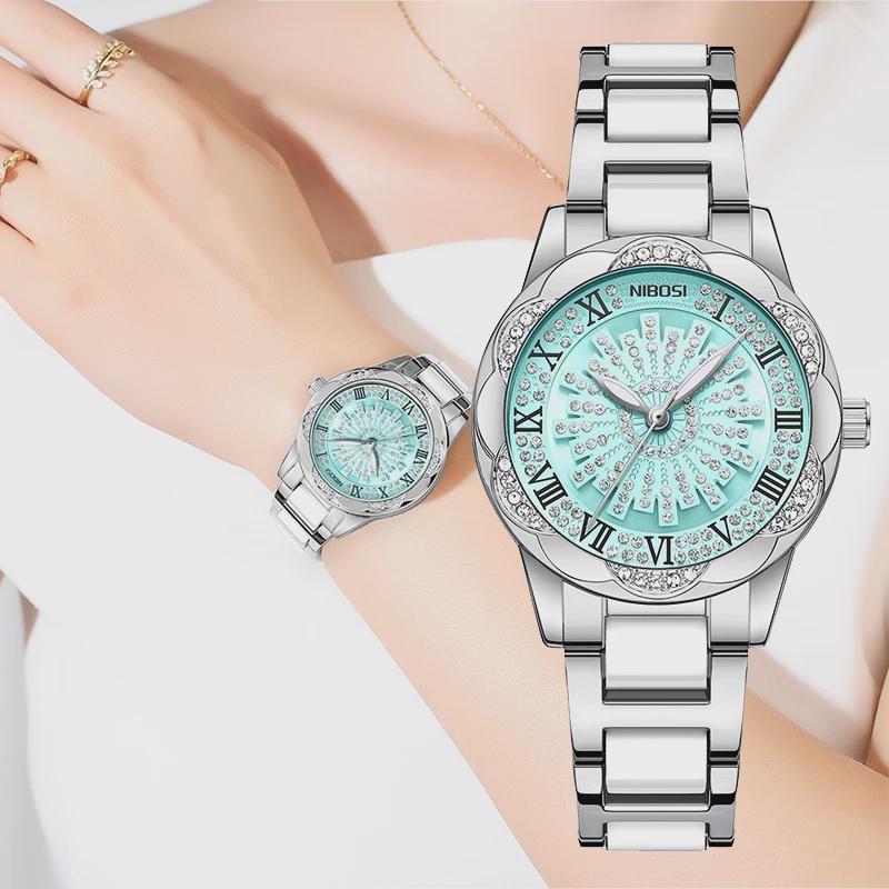 NIBOSI Woman Watch Stainless Steel Waterproof Luminous Elegant Ladies Wristwatch Luxury Diamond Dial Quartz Watch for Women