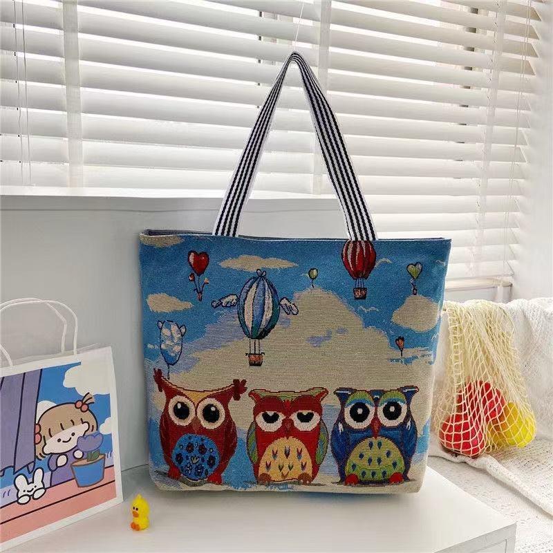 Harajuku Jacquard Canvas Bag Literary and Artistic Large-capacity Shoulder Bag Linen Trendy Cool Women's Bag