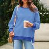 Yousheng Women Striped Oversized Sweatshirt Long Sleeve Crewneck T-Shirt Split Hem Waffle Knitted Tunic Top Casual Fall Sweater