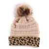 New Rolled Up Thickened Warm Knitted Cap  Winter Woolen Cap  Leopard Print Fashionable Pile Cap