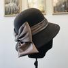Autumn Winter 100% Wool Hat Bell Hat Women's French Elegant Retro Hepburn Autumn and Winter Celebrity Pearl Wool Felt Bucket Hat