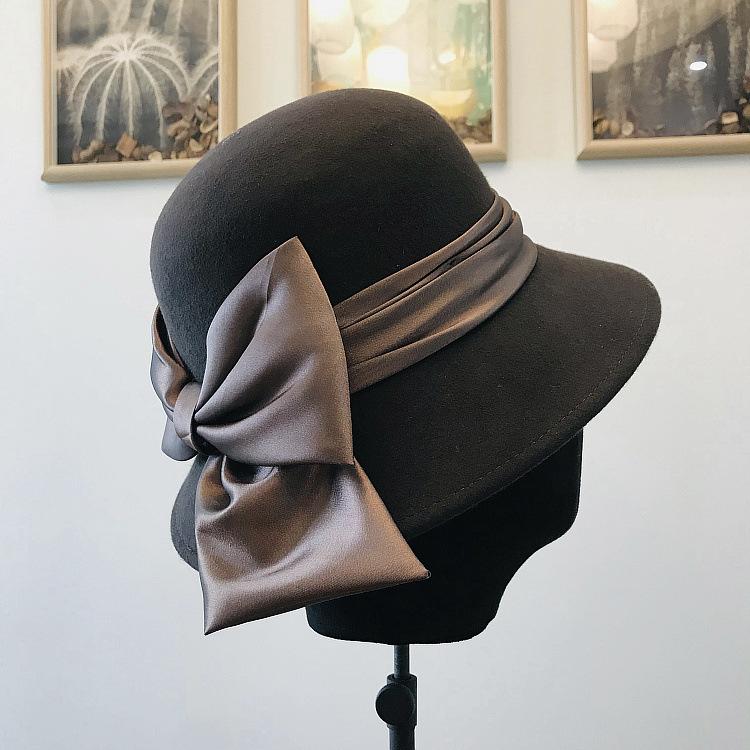 Autumn Winter 100% Wool Hat Bell Hat Women's French Elegant Retro Hepburn Autumn and Winter Celebrity Pearl Wool Felt Bucket Hat