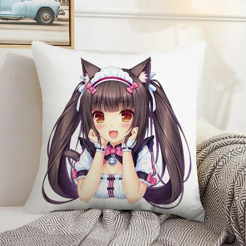 Nekopara 50x50 Cushion Cover 45 × 45 Decorative Pillowcase for Pillow Home Decor Car Decoration Pillowcases Bed Cushions Kawaii