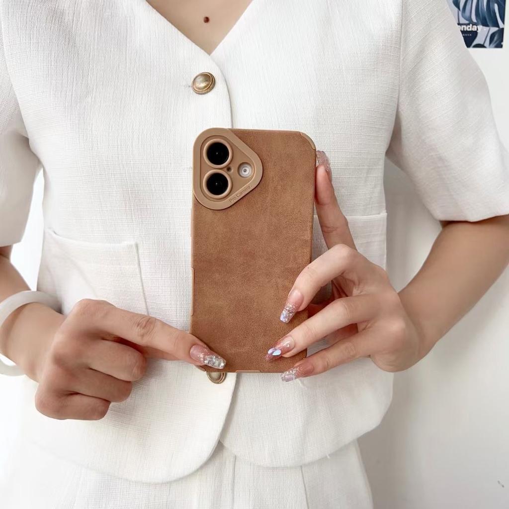 Applicable To IPhone 15 Mobile Phone Case Retro Lambskin 14Promax All-inclusive Simple Apple 16 Protective Case