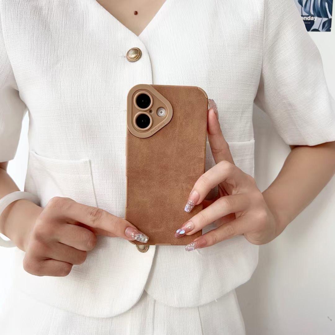 

Подходит для чехла для мобильного телефона iPhone 15, ретро-чехол из овчины 14Promax, всесторонний простой защитный чехол для Apple 16 iPhone11Promax