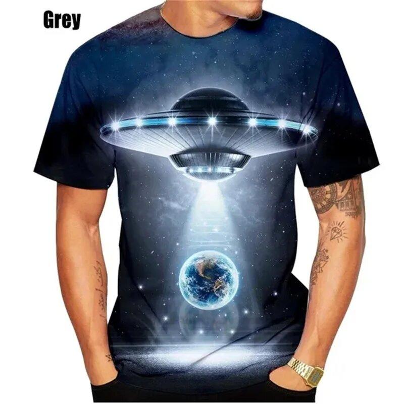 Summer Fashion New Men s Printed T-shirt Spaceship Round Neck Plus Size Men s Short Sleeve Plus Size Casual Sports Top XXS
