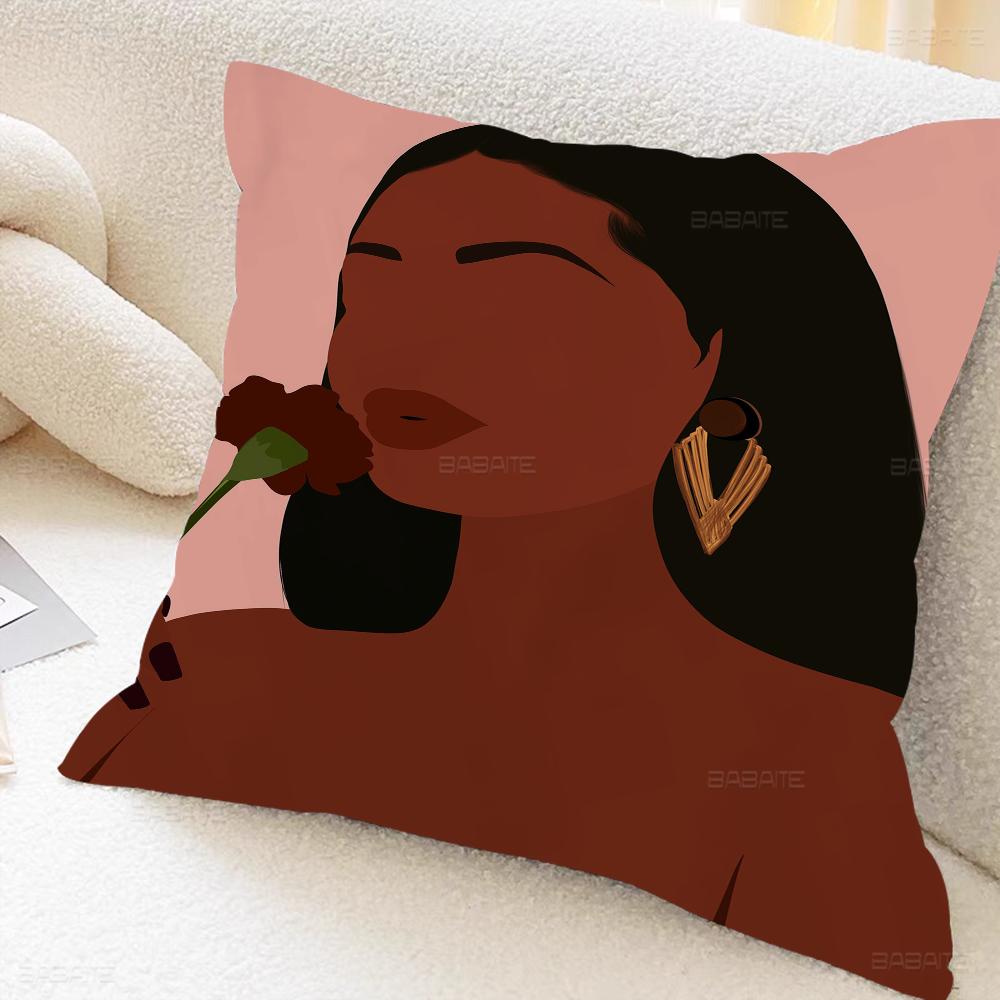 Art African Women Leaf Office Cushion Pillowcase Car Cushion Cover45X45CM Lumbar Pillowcase Sofa Pillowcover