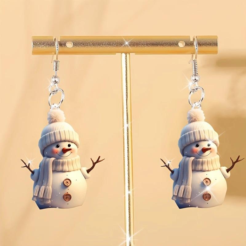Adorable Snowman Acrylic Earrings For Winter Featuring Cute Scarf And Mittens Design