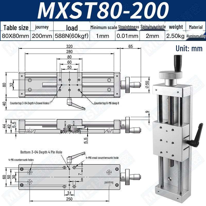 Heavy Load Precision Linear Slide Table with Fine-tuning Screw Rod - 50/80/100 Stroke