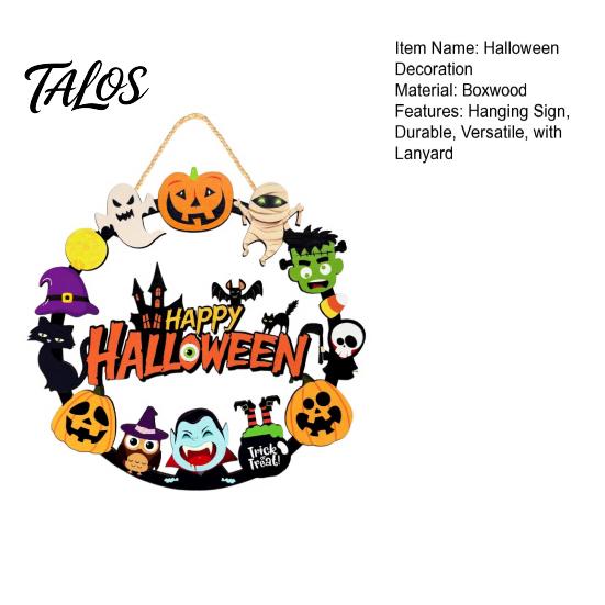 Indoor Outdoor Porch Decorations Halloween Wooden Hanging Sign, Pumpkin Ghost And Witch Elements Decor, Rustic Holiday Wall Sign Style for Front Door