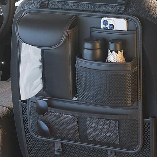 Improved Model ChicCarry Car Seat Back Pocket Rear Storage Hanging Bag Multifunctional Waterproof Stain-Resistant Easy Installation Space-Saving Black