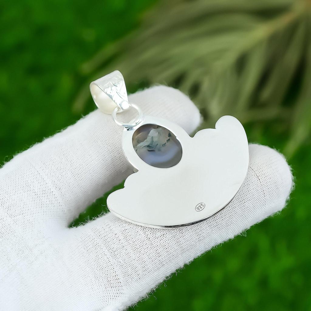 Friendship Day Deal Natural Solar Moss Agate Bezel Wife Pendant Sterling Silver