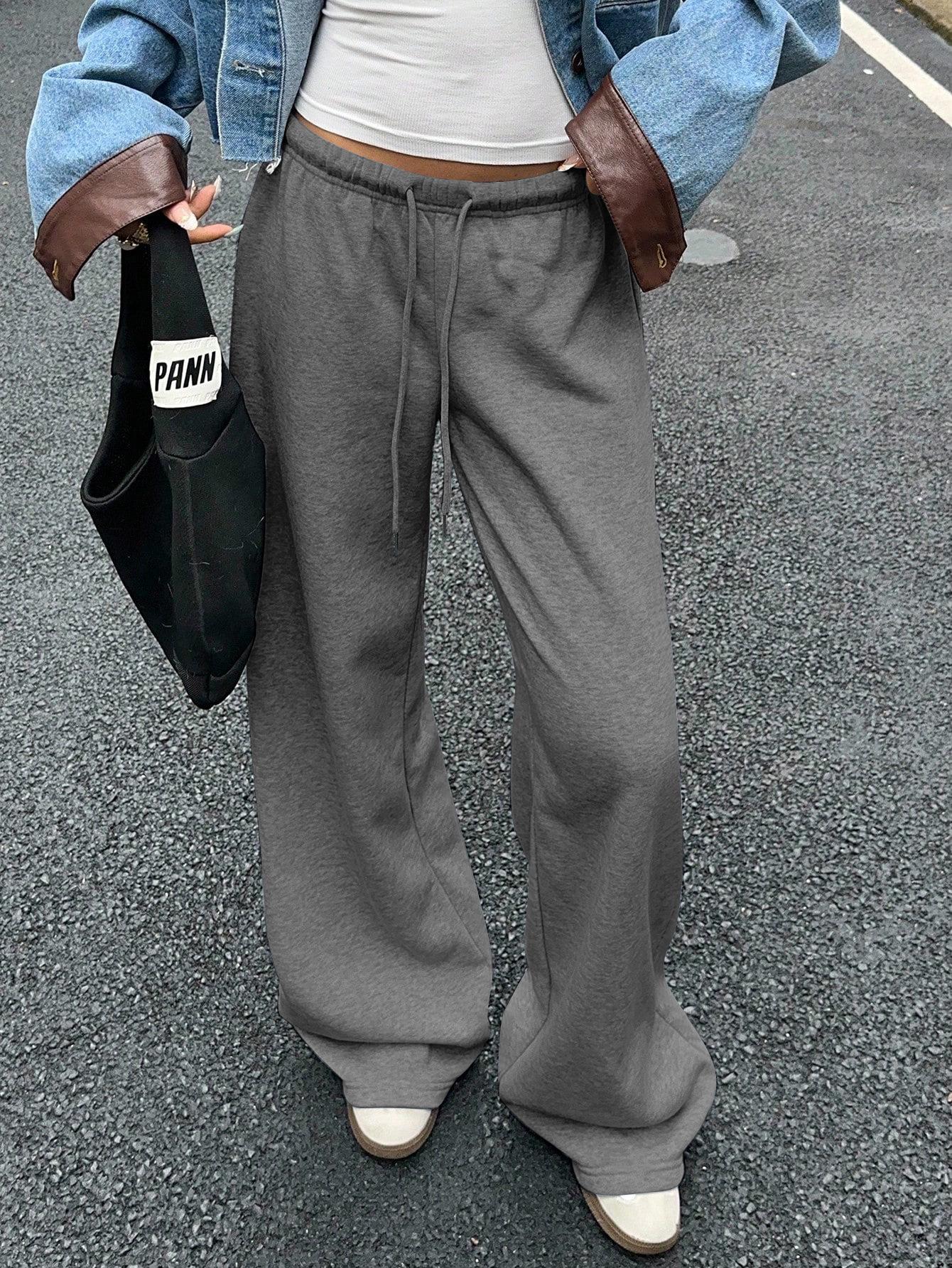 

2025 Early Autumn European & American Retro Mid-Low Waist Lazy Drape Casual Sweatpants Double Extra Large темно-серого
