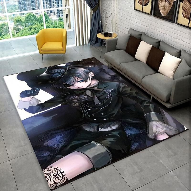 Black Butler Cartoon Anime Carpet Rug for Playroom Bedroom Living Room Sofa Home Decor,kid Game Area Rug Non-slip Floor Mat