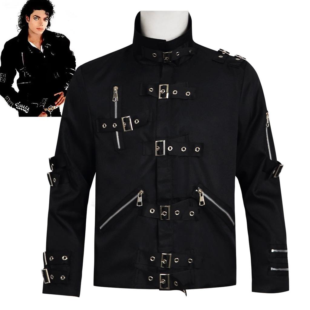 Veste en Cuir Punk Heavy Metal V8 Hommage à Michael Jackson pour Imitateur Cosplay Halloween Homme Michael Jackson