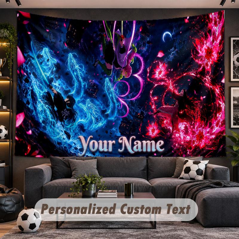 Wall Hanging Tapestry Custom NameDemon Slayer Pattern Personalized Printed Fabric Wall Decor