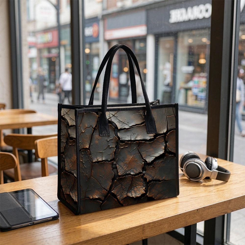 Vintage Cracked Texture Tote Bag Fashion Large Capacity Casual Daily Shoulder Handbag for Women