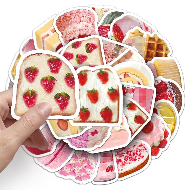 50pcs/set Ins Korean Cake Scrapbook Sticker Pink Color Dessert Series Journal Sticker Cute DIY Decor Laptop Stationery Sticker