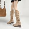 Height-increasing thick heel long tube stacking boots new spring round head thin shoes women's shoes versatile tall knight boots women