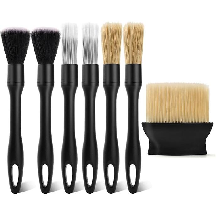 7PCS Car Detailing Brush Kit - Ultra Soft Boars Hair Car Interior Detailing Brushes, Includes 4 Different Brushes, Multi-Use For Cleaning Interior Or