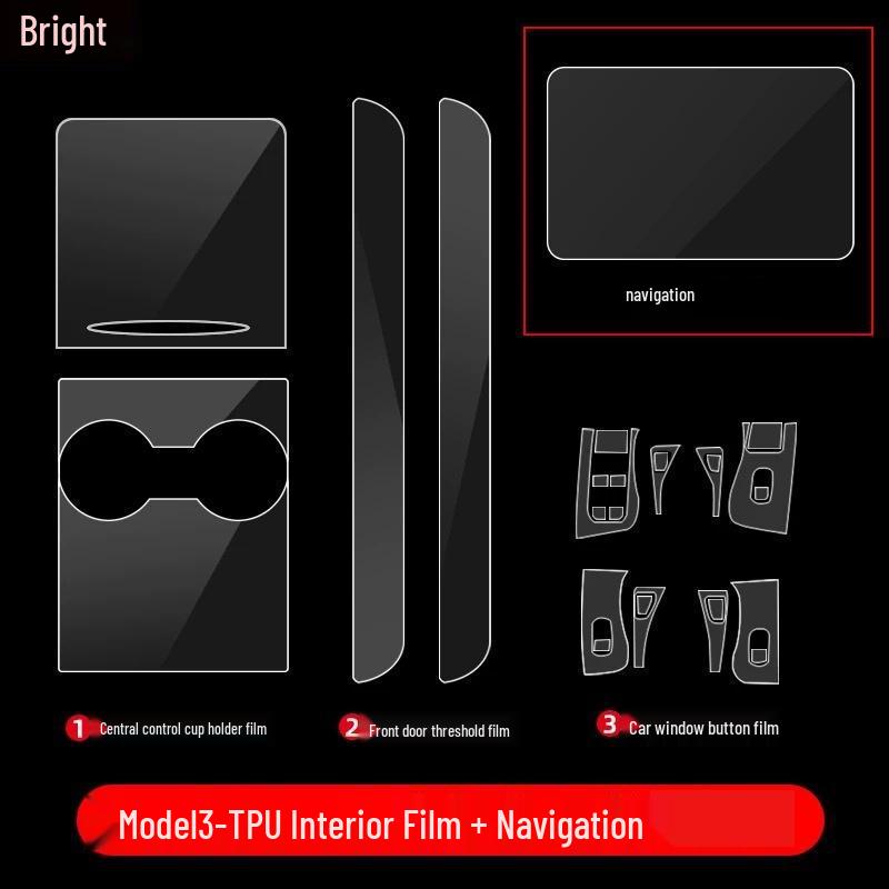 Tesla Model 3/Y Interior Protective Film for Center Console, Navigation & Gear Shift