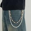 SHIXIN Trend Layered Imitation Pearl Pants Waist Chain Men Women Versatile Rhinestone Flower Jeans Chain Bag Pendant Accessories