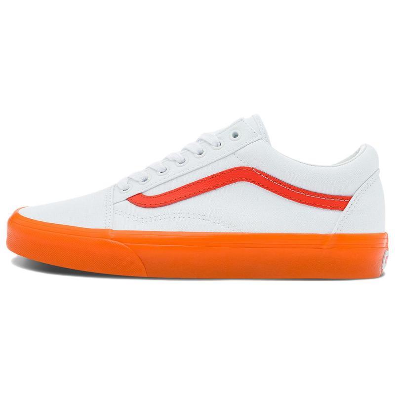 

Vans Old Skool Casual Low Top Skate Shoes Small Orange Side Stripe Unisex White Vans VN0000SBZ34 36