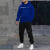 Mens Oversized Hooded Sweatshirt Set With Letter Print Fleece-Lined Warm Casual Tracksuit Winter