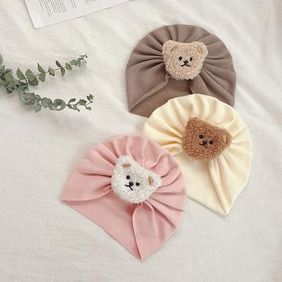 Turbante per neonato Cute Cartoon 3D Bear Beanie per neonato Boy Girl Bella primavera estate Cotone Bandane per bambini Roba per bambini