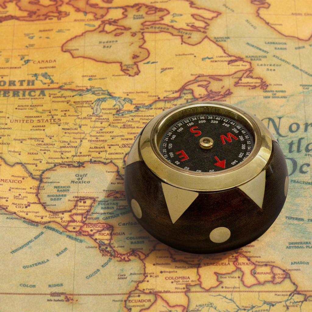 Handtooled Handcrafted Brass & Hardwood Desk Compass - Nautical Collection IM-Q7KL-GSYC