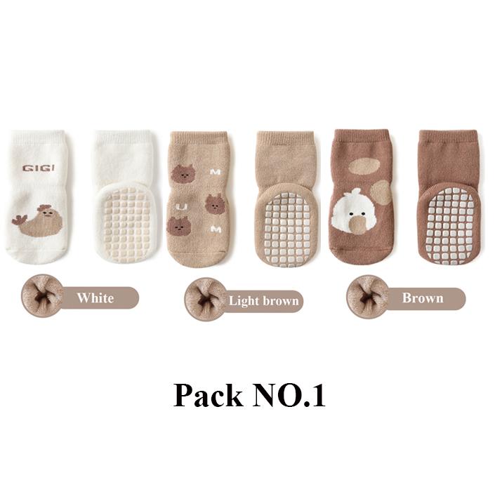 3 Pairs Winter Terry Fur Thicken Kids Newborn Baby Anti-slip Socks Cute Cartoon Floor Playing Plush Socks 0-5Y S for 0-1Y