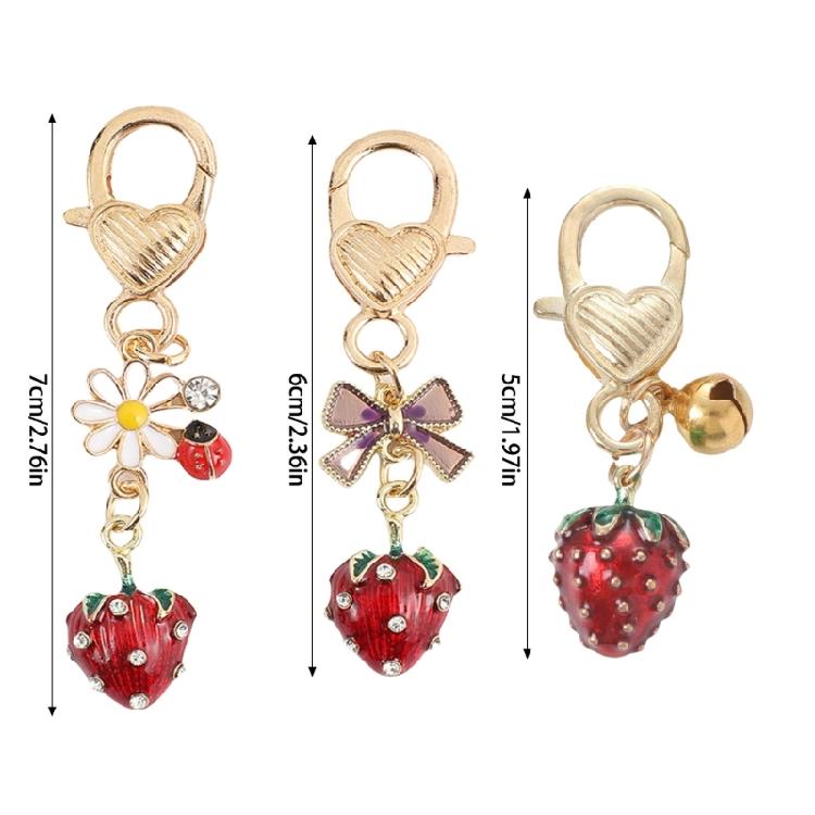 Set Of 3 Realistic Strawberry Keychain Ornaments Lobster Clasp Keyring Decorative Accessory for Keys Bags and Phones