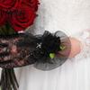 Handmade Faux Silk Floral Bracelet Black Burgundy Rose Tulle Mesh Corsage for Bridal Groom, Gothic Formal Suit Dress Decor Artificial Flower