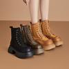 Short Boots 2026 New British Style Retro Yellow Boots for Women Thick Soled Genuine Leather Women's Lace Up Women's Boots