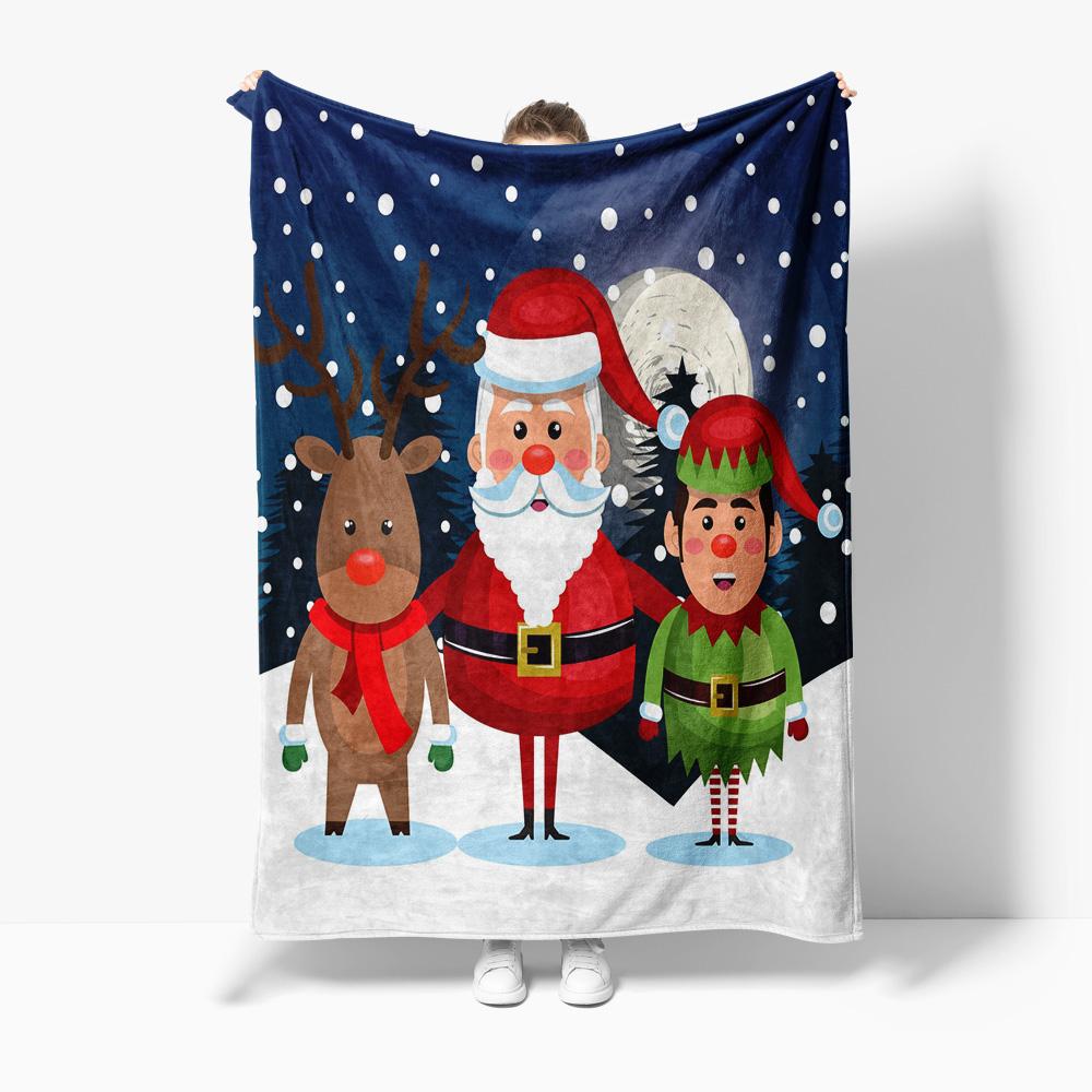TU Festive Christmas Throw Blanket Cozy Holiday Flannel Fleece Blanket Reindeer Santa Claus Elf Gift Home Decor Cozy Warm Soft T