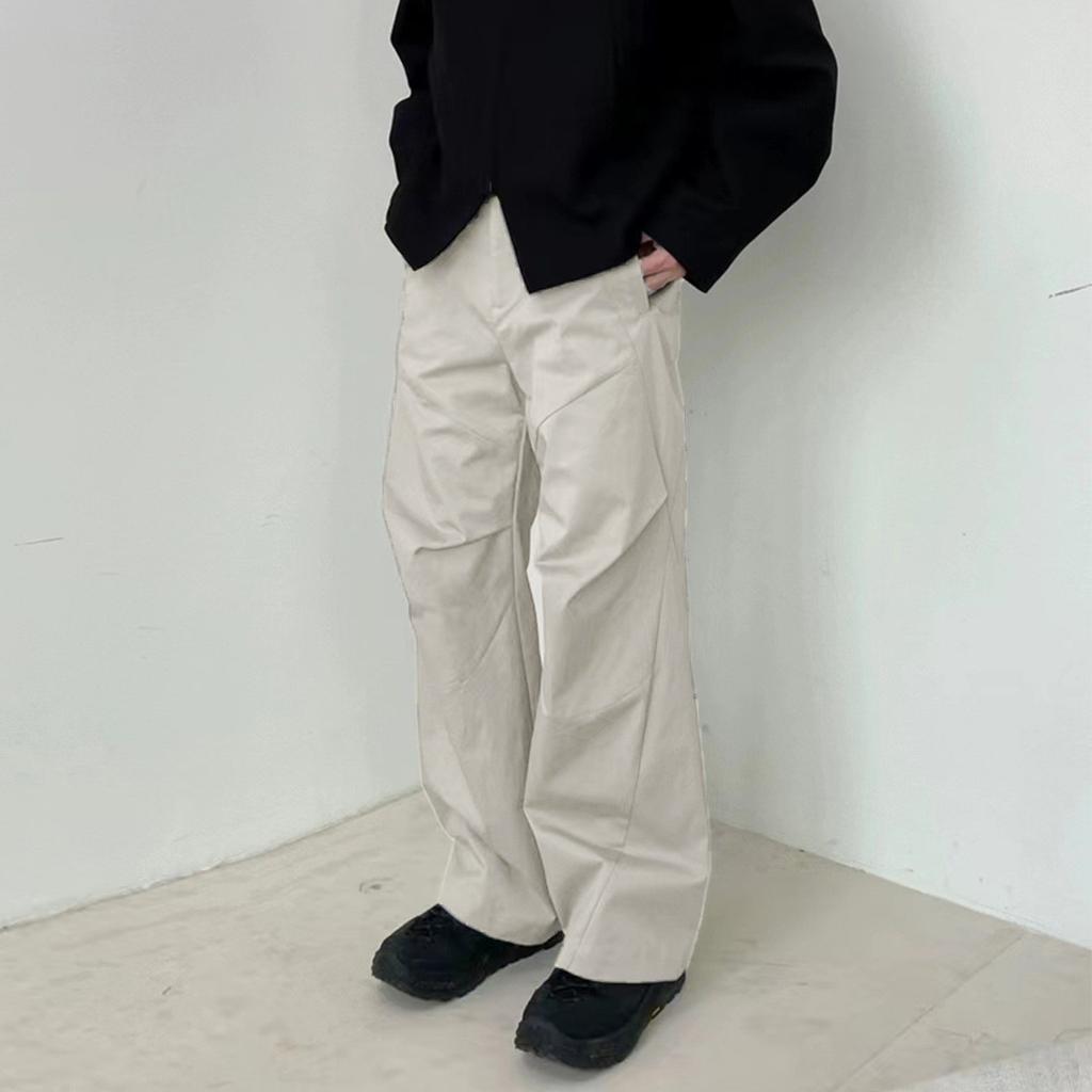 Men'S High Street Niche Personality Drawstring High Waisted Work Pants Trendy Brand American Pure Cotton Wide Leg Work Pants