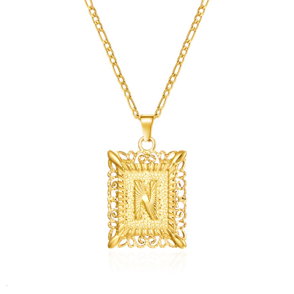 Stainless Steel Initial Letter Necklace For Women Men 2025 New Stylish Square Pendant Necklace Birthday Party Jewelry Gifts