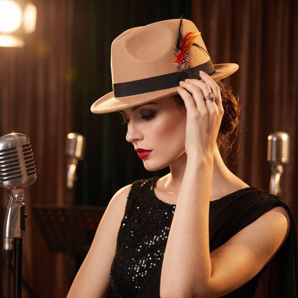 Dress Up Feather Decors Fedora Hat Fedora Hat Bucket Hat Retro Topper Hat Costume Accessories